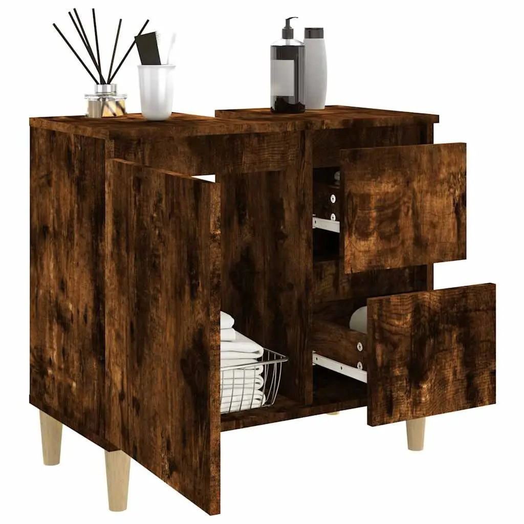 Bathroom Cabinet Engineered Wood 65x33x60cm Brown Smoked Oak