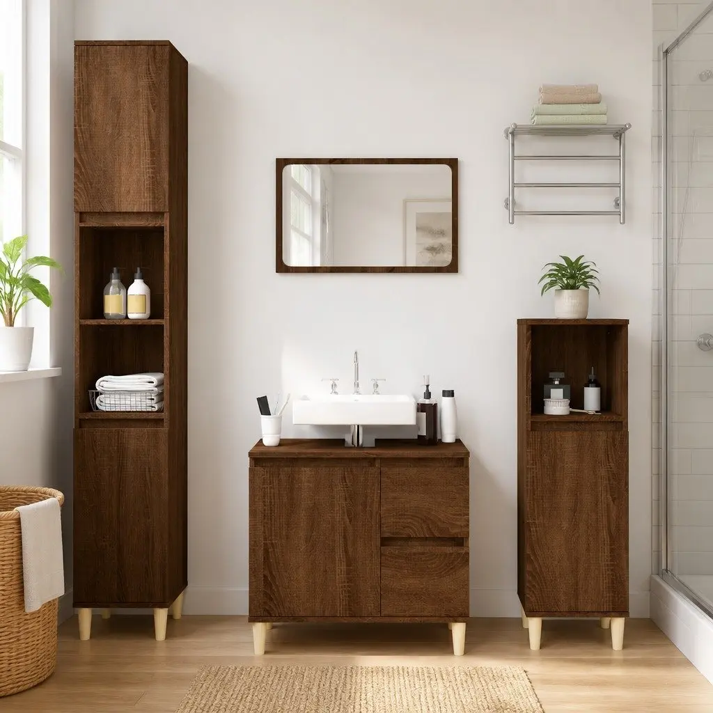 Brown Oak Bathroom Vanity Cabinet 65x33x60cm