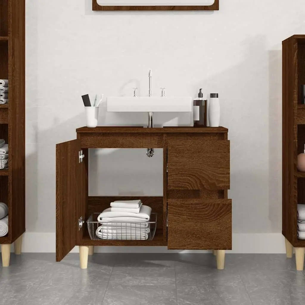 Brown Oak Bathroom Vanity Cabinet 65x33x60cm