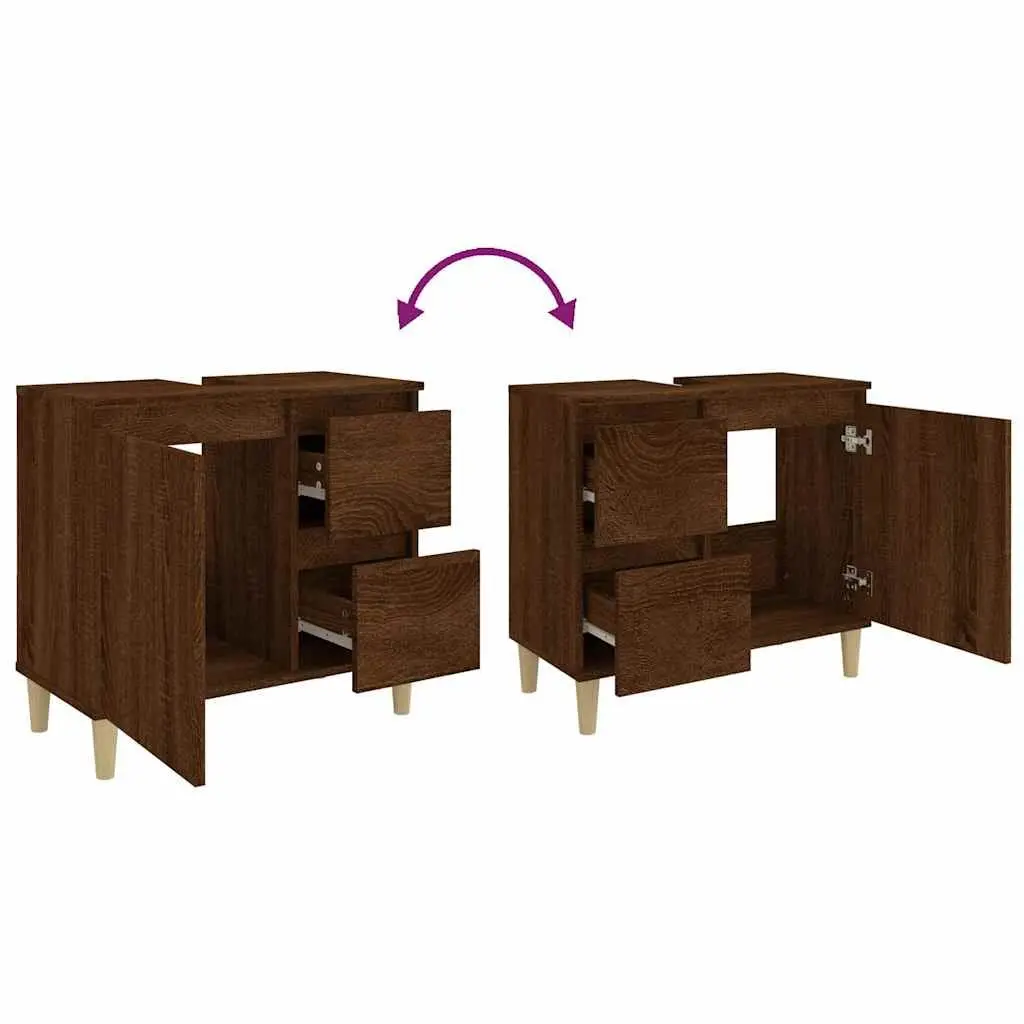 Brown Oak Bathroom Vanity Cabinet 65x33x60cm