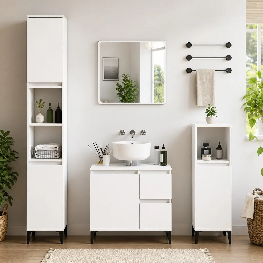 White Bathroom Vanity Cabinet with 2 Drawers