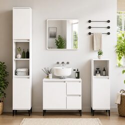 Sturdy White Bathroom Vanity Cabinet with 2 Drawers