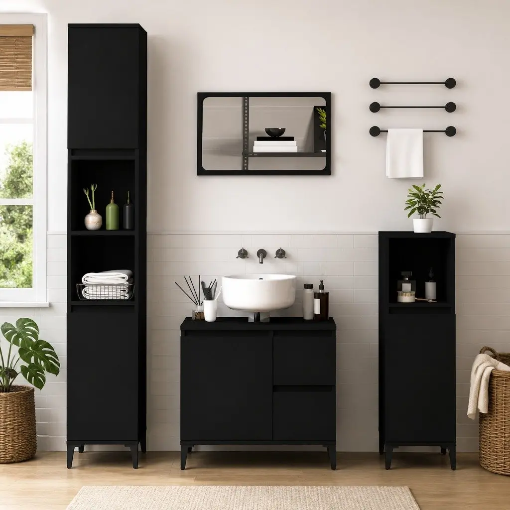 Black Bathroom Vanity Cabinet with 2 Drawers
