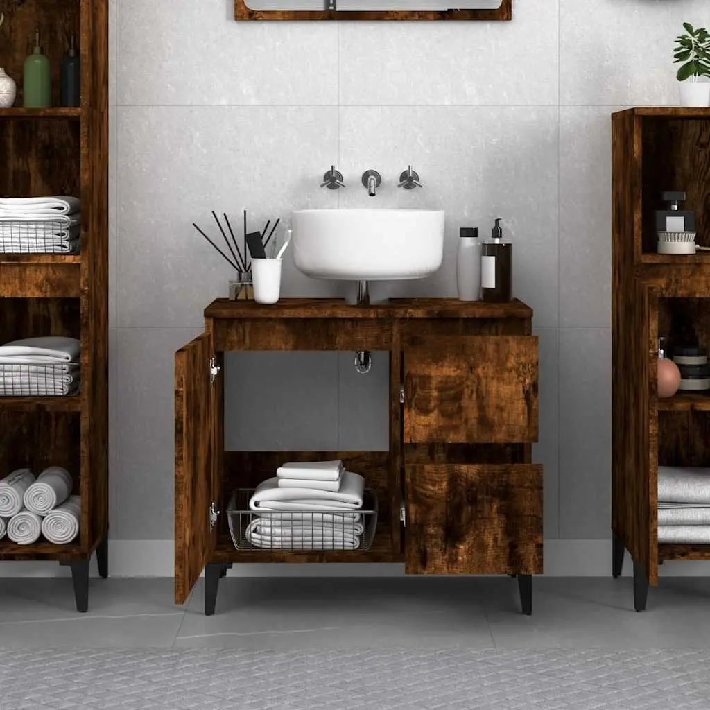 Brown Engineered Wood Bathroom Vanity Cabinet