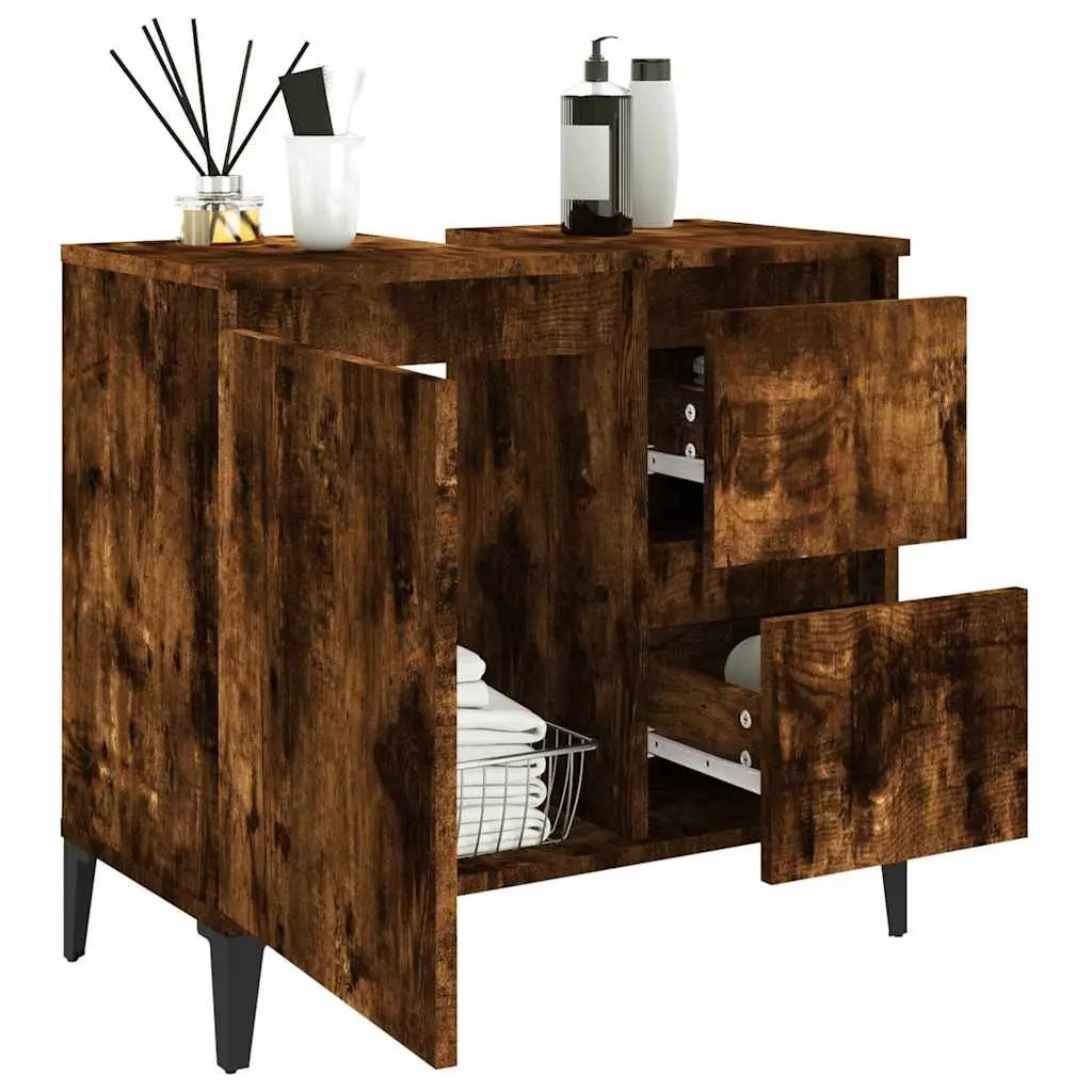 Brown Engineered Wood Bathroom Vanity Cabinet