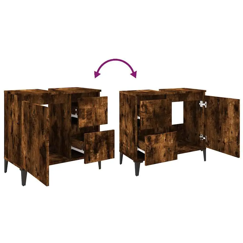 Brown Engineered Wood Bathroom Vanity Cabinet