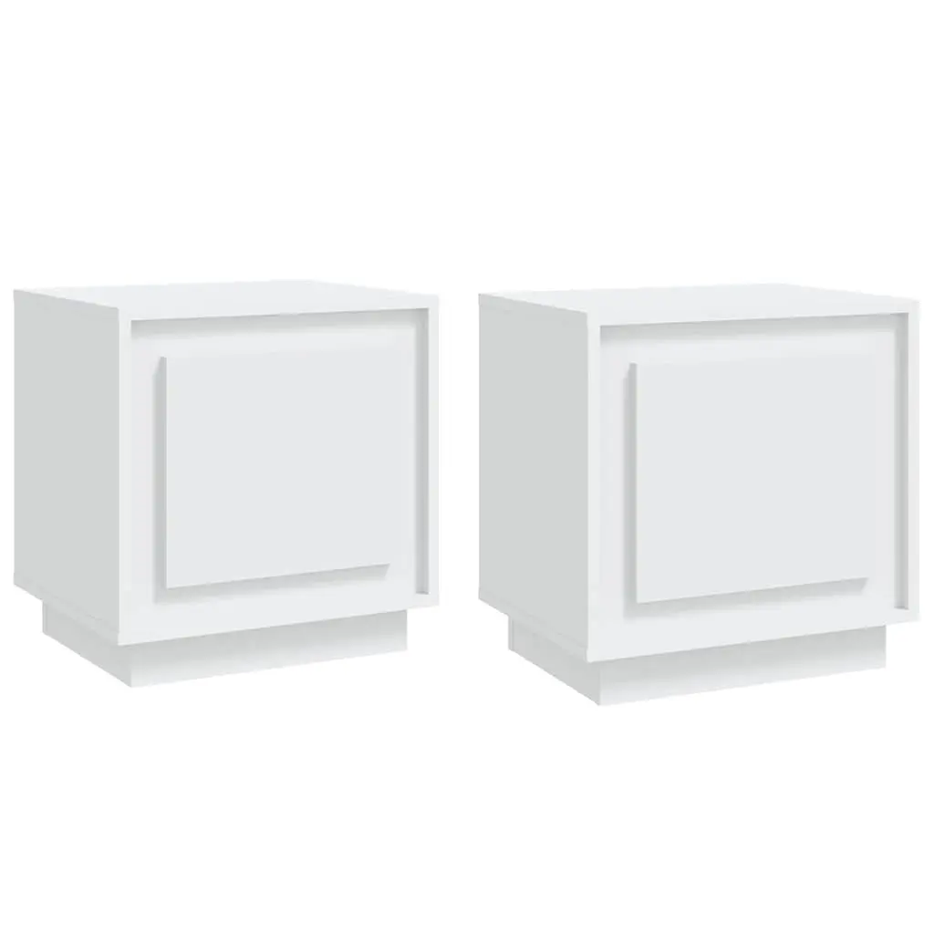 Bedside Cabinets Engineered Wood 44x35x45 cm White 2 Piece Modern Nightstand Storage Cabinet