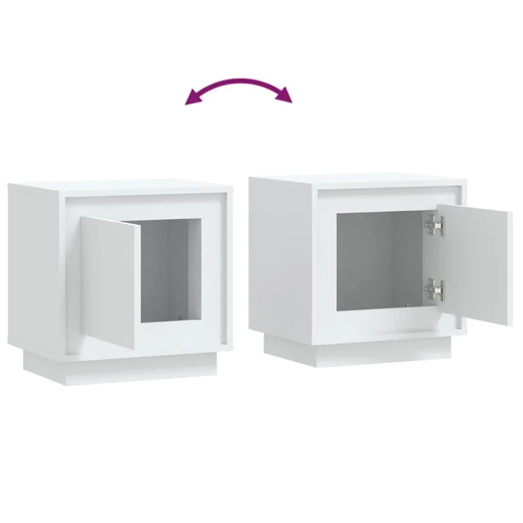 Bedside Cabinets Engineered Wood 44x35x45 cm White 2 Piece Modern Nightstand Storage Cabinet