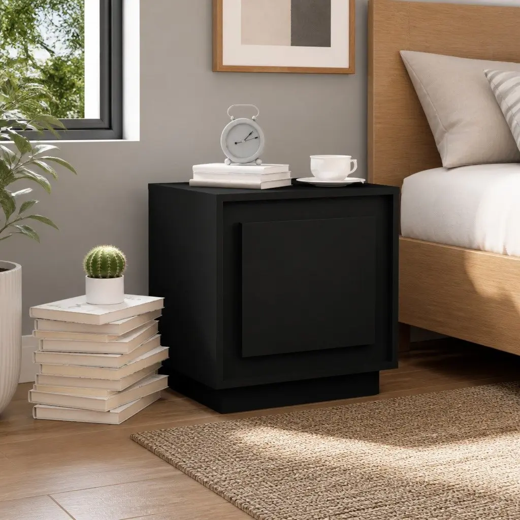 Black Modern Nightstand Bedside Cabinet with Door 44x35x45cm