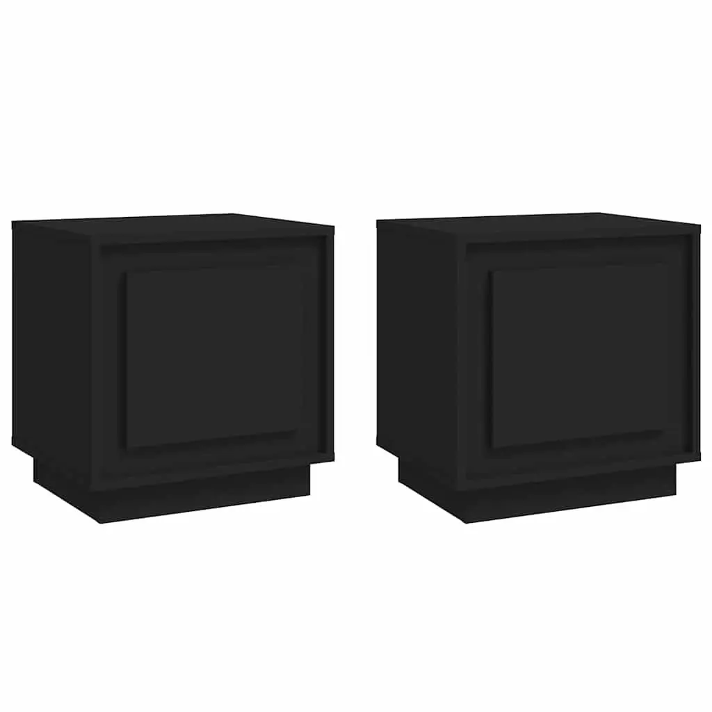 2 pcs Black Bedside Cabinets 44x35x45 cm with Storage