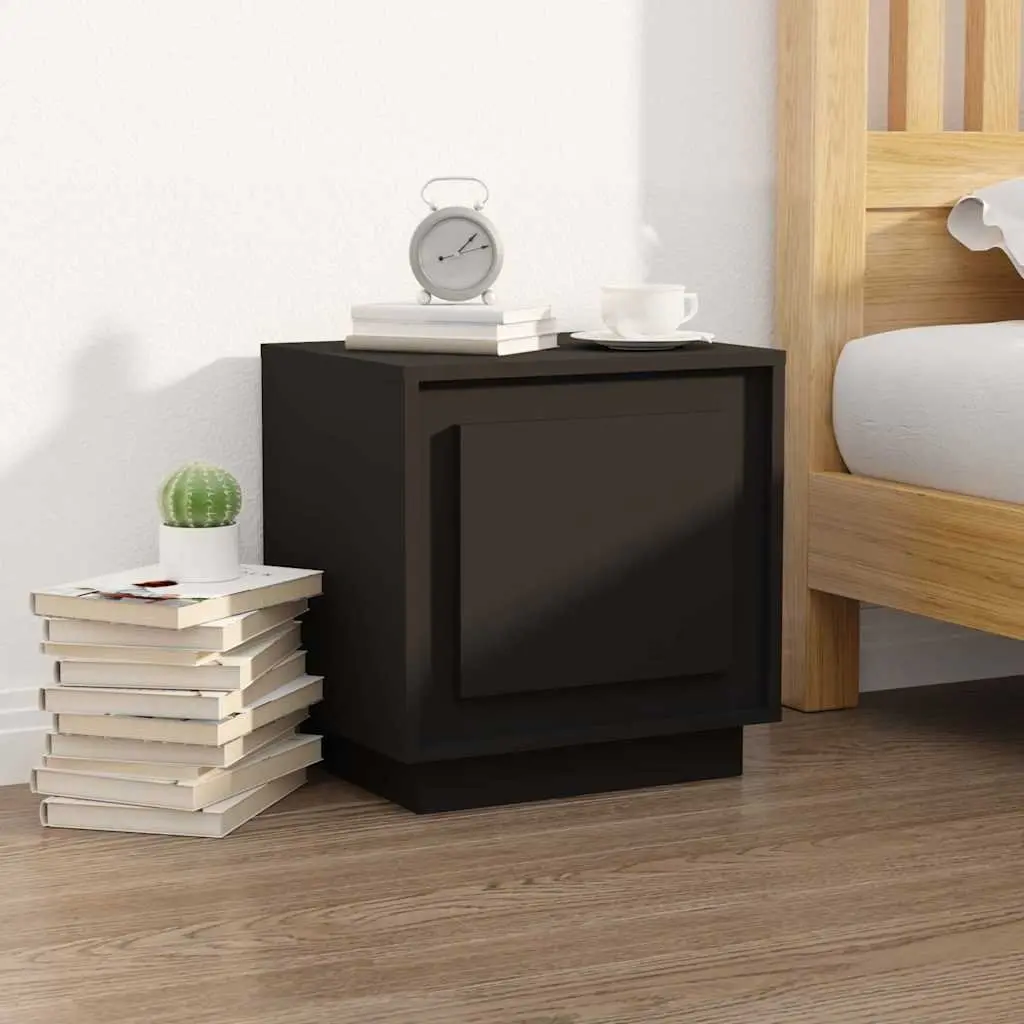 2 pcs Black Bedside Cabinets 44x35x45 cm with Storage