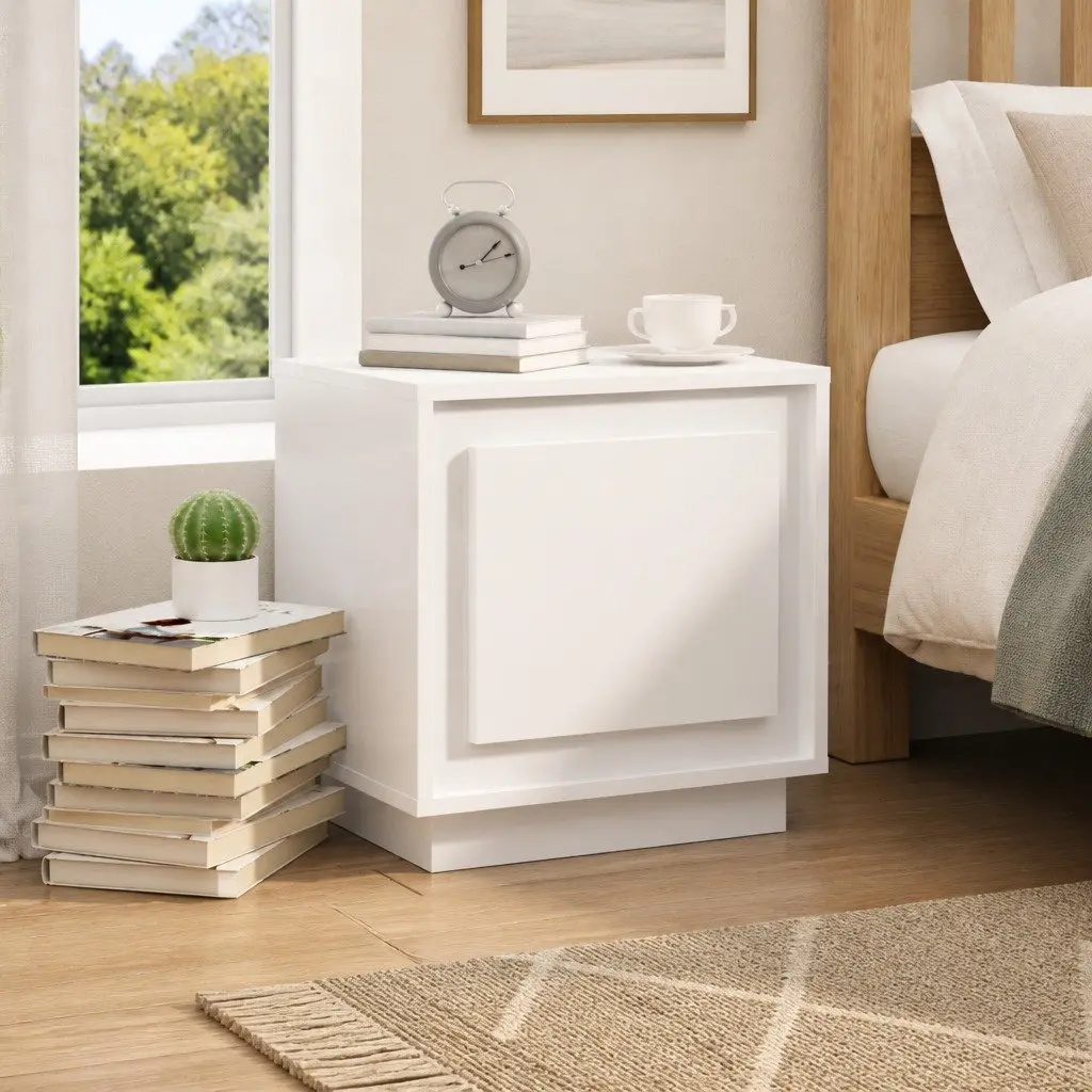 White Bedside Cabinet with Storage Door 44x35x45cm