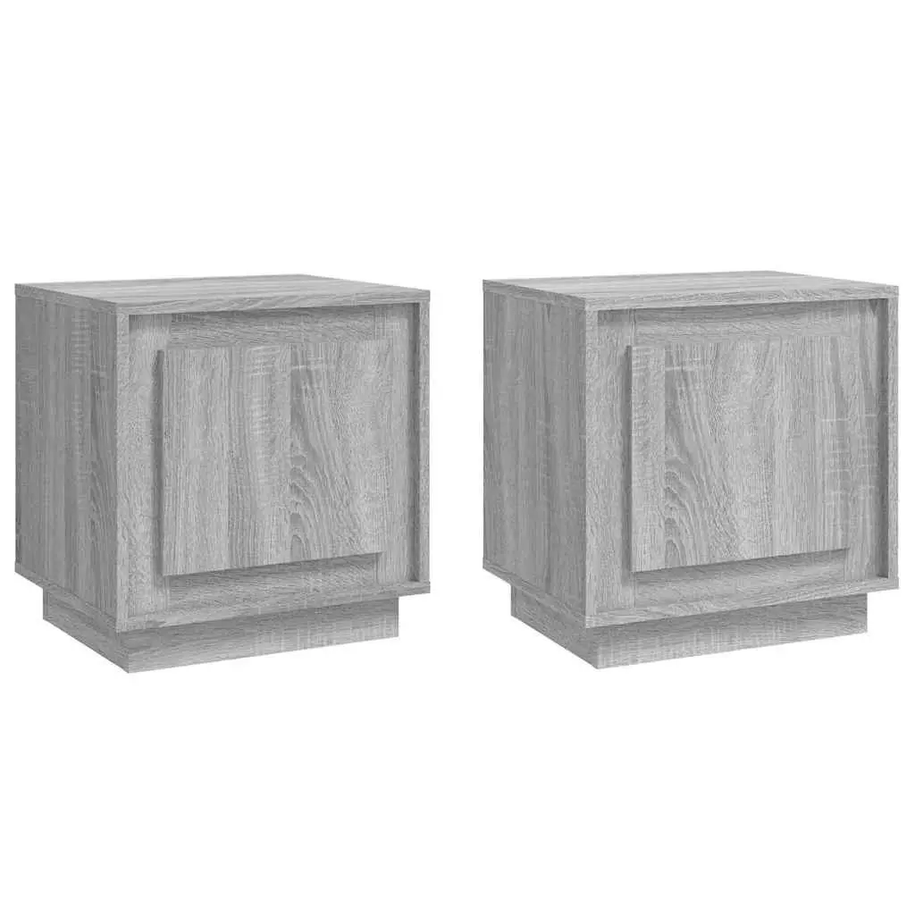 Bedside Cabinet 2 pcs Grey Engineered Wood Nightstand Storage Door Organizer
