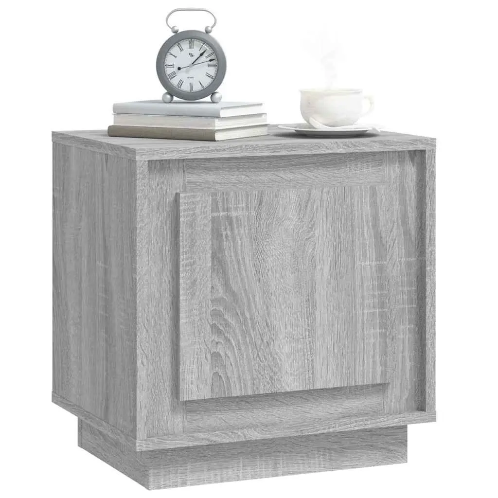 Bedside Cabinet 2 pcs Grey Engineered Wood Nightstand Storage Door Organizer
