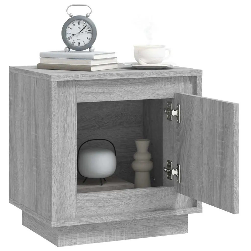 Bedside Cabinet 2 pcs Grey Engineered Wood Nightstand Storage Door Organizer