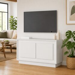 Sturdy White Engineered Wood TV Cabinet for Modern Living