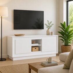 Durable White TV Cabinet for Living Room Storage