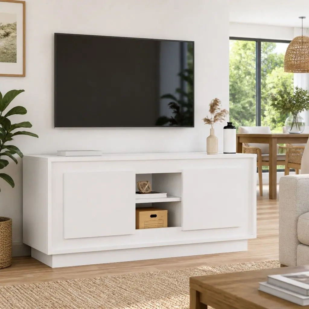 High Gloss White Modern TV Cabinet with Ample Storage