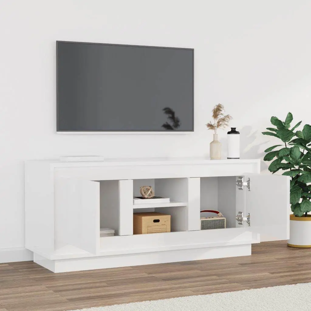 High Gloss White Modern TV Cabinet with Ample Storage