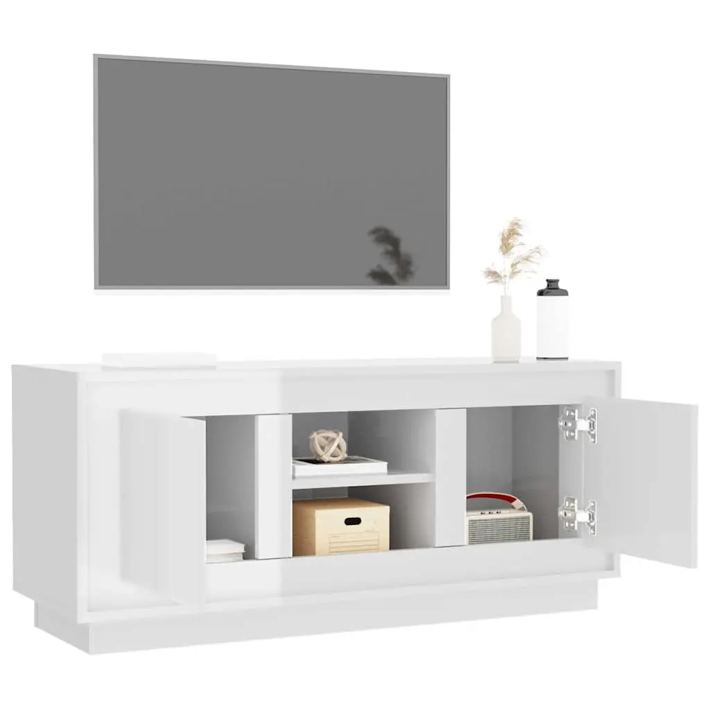 High Gloss White Modern TV Cabinet with Ample Storage