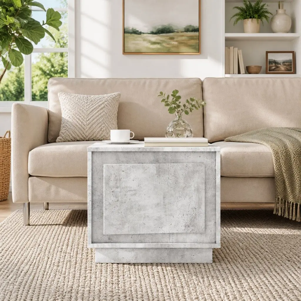 Grey Engineered Wood Coffee Table with Storage 51x50x44cm