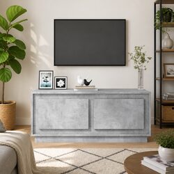 Grey Engineered Wood Coffee Table with Storage Doors