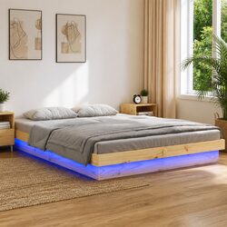 Brown Solid Wood LED Bed Frame 150x200 cm