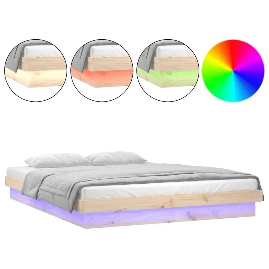 Brown Solid Wood LED Bed Frame 150x200 cm