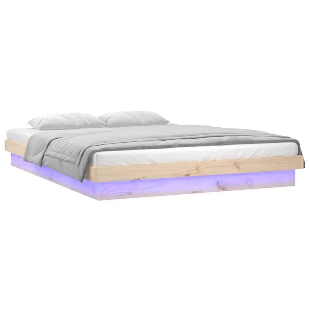 Brown Solid Wood LED Bed Frame 150x200 cm