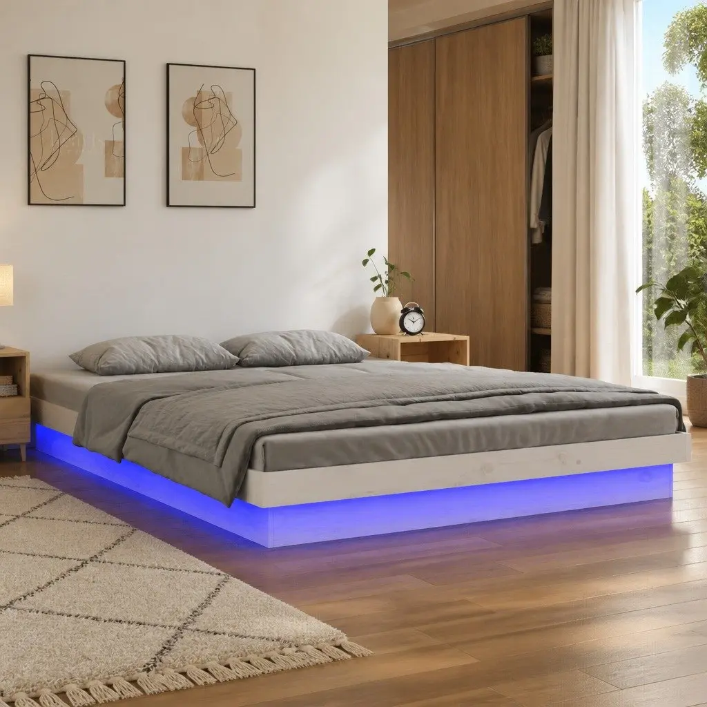 LED Bed Frame 150x200cm Solid Wood with Remote