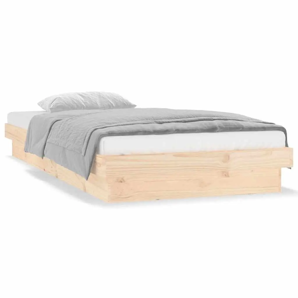 Solid Wood Bed Frame with LED Lights 90x190 cm Brown