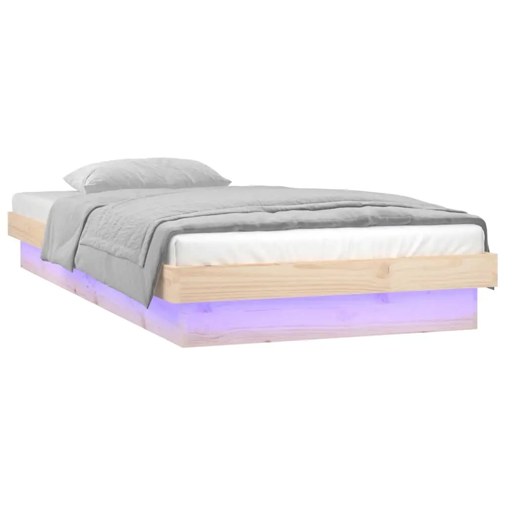 Solid Wood Bed Frame with LED Lights 90x190 cm Brown