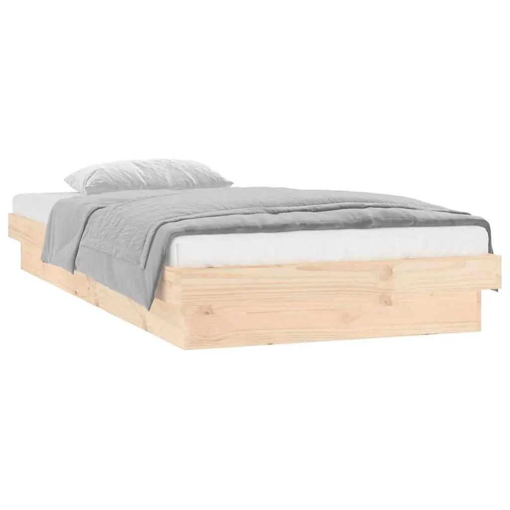 Solid Wood Bed Frame with LED Lights 90x190 cm Brown