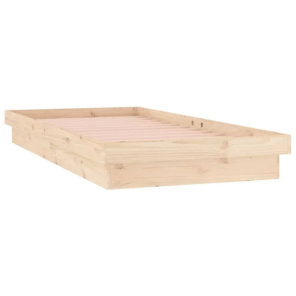 Solid Wood Bed Frame with LED Lights 90x190 cm Brown