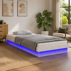 Sturdy White LED Bed Frame 90x190cm with Remote Control