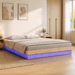 Solid Pine Wood Bed Frame with LED Lights 135x190 cm