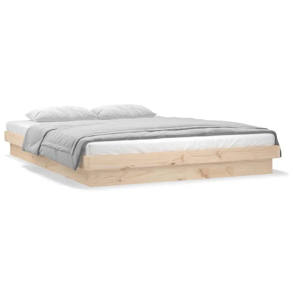 Solid Pine Wood Bed Frame with LED Lights 135x190 cm