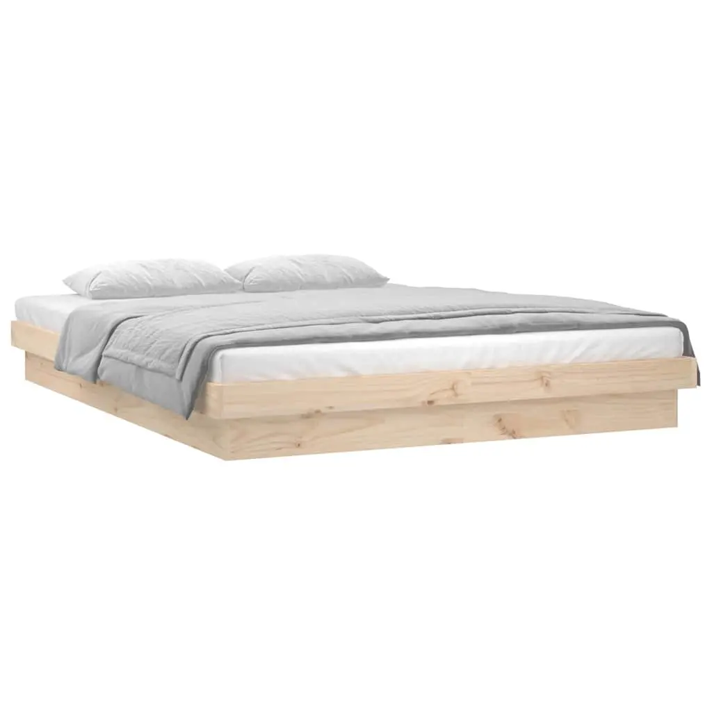 Solid Pine Wood Bed Frame with LED Lights 135x190 cm