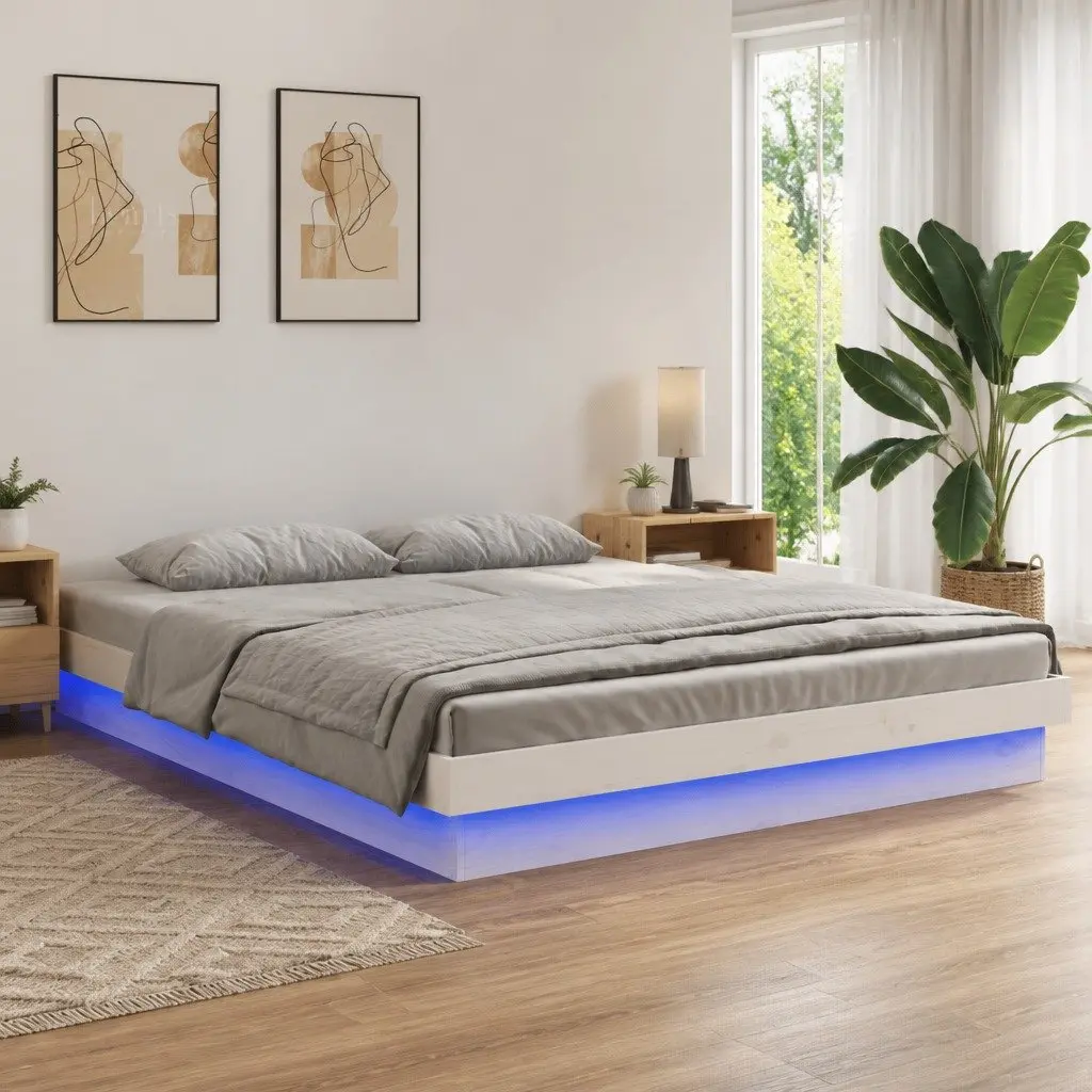 Solid Pine Bed Frame with LED Lights 135x190 cm