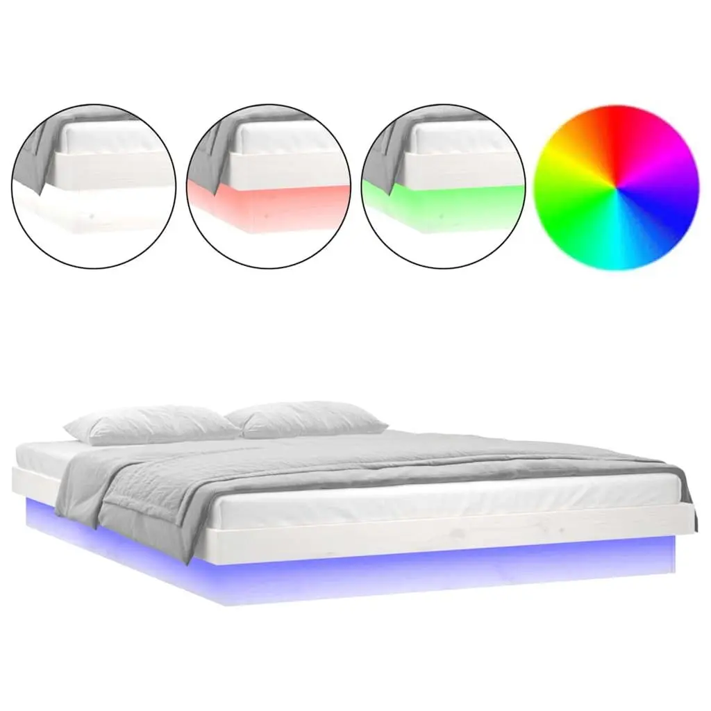 Solid Pine Bed Frame with LED Lights 135x190 cm