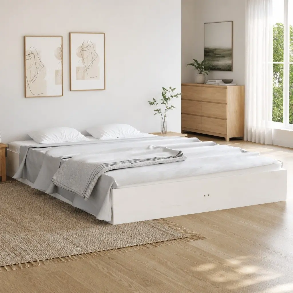 White Solid Wood Bed Frame 150x200 cm with Slatted Base