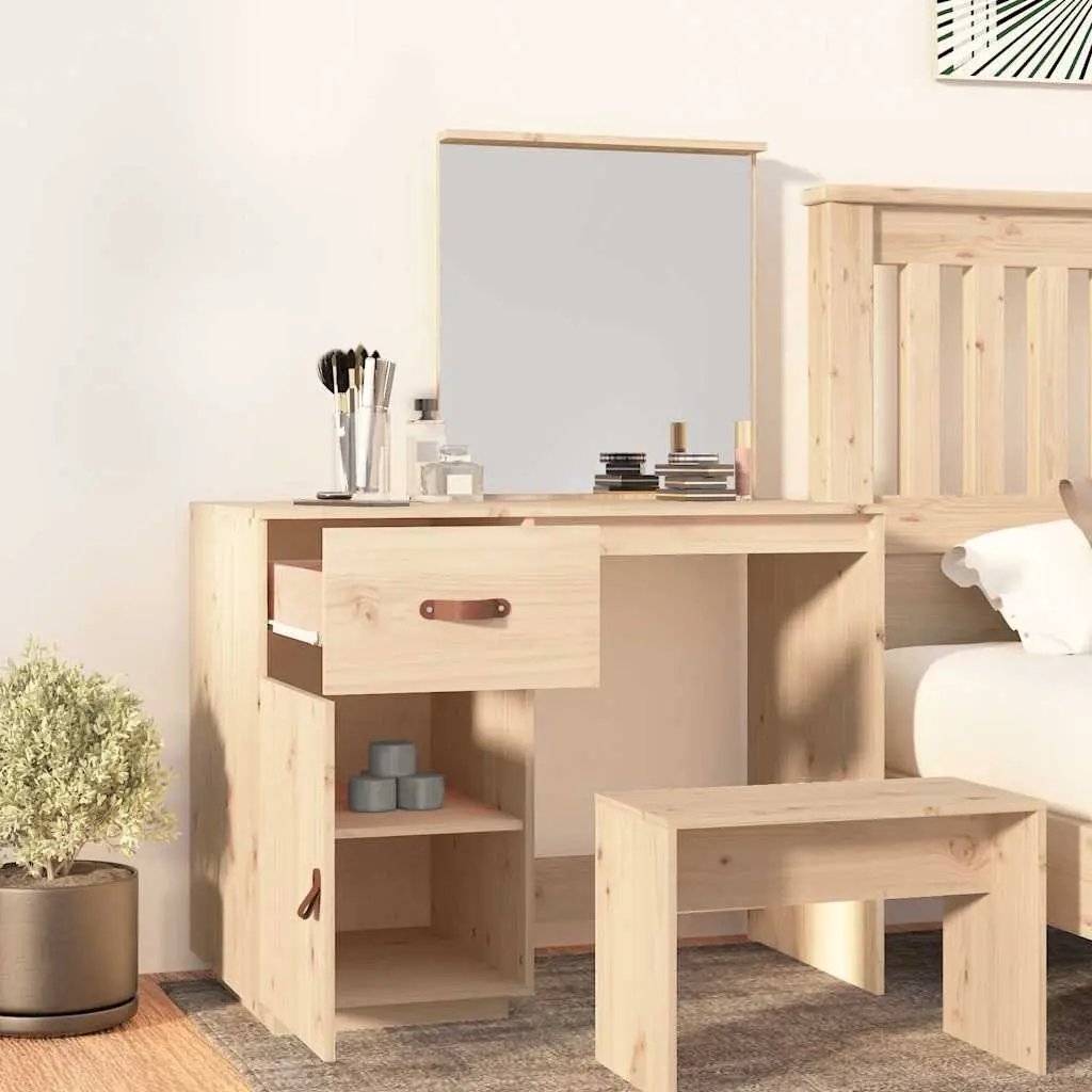 Solid Pine Wood Vanity Dressing Table with Mirror 95x50x134 cm