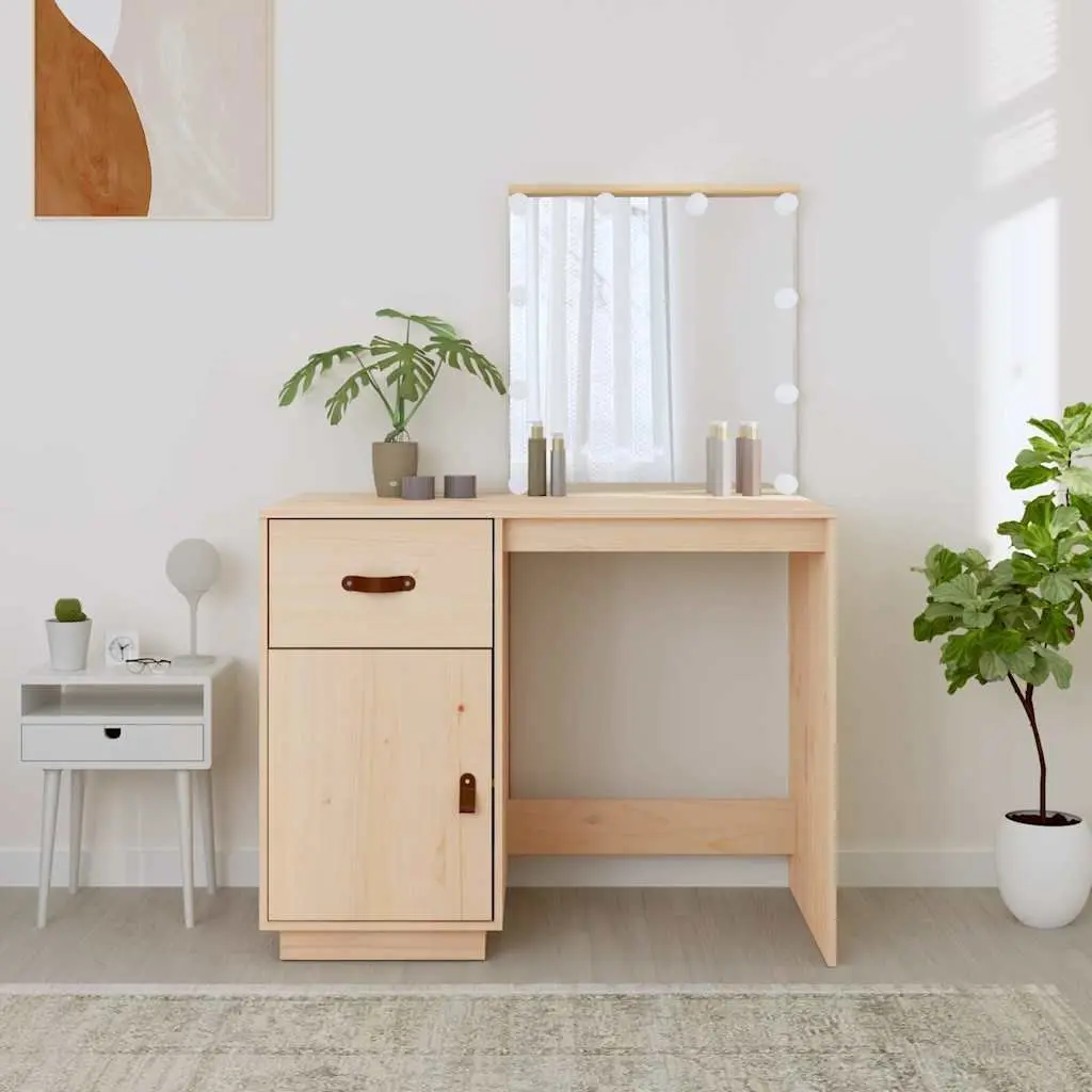 Solid Pine Wood Dressing Table with LED Mirror in Brown