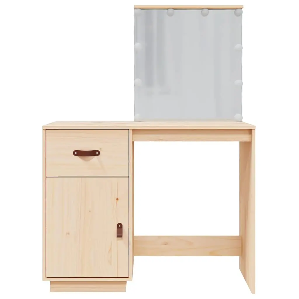 Solid Pine Wood Dressing Table with LED Mirror in Brown