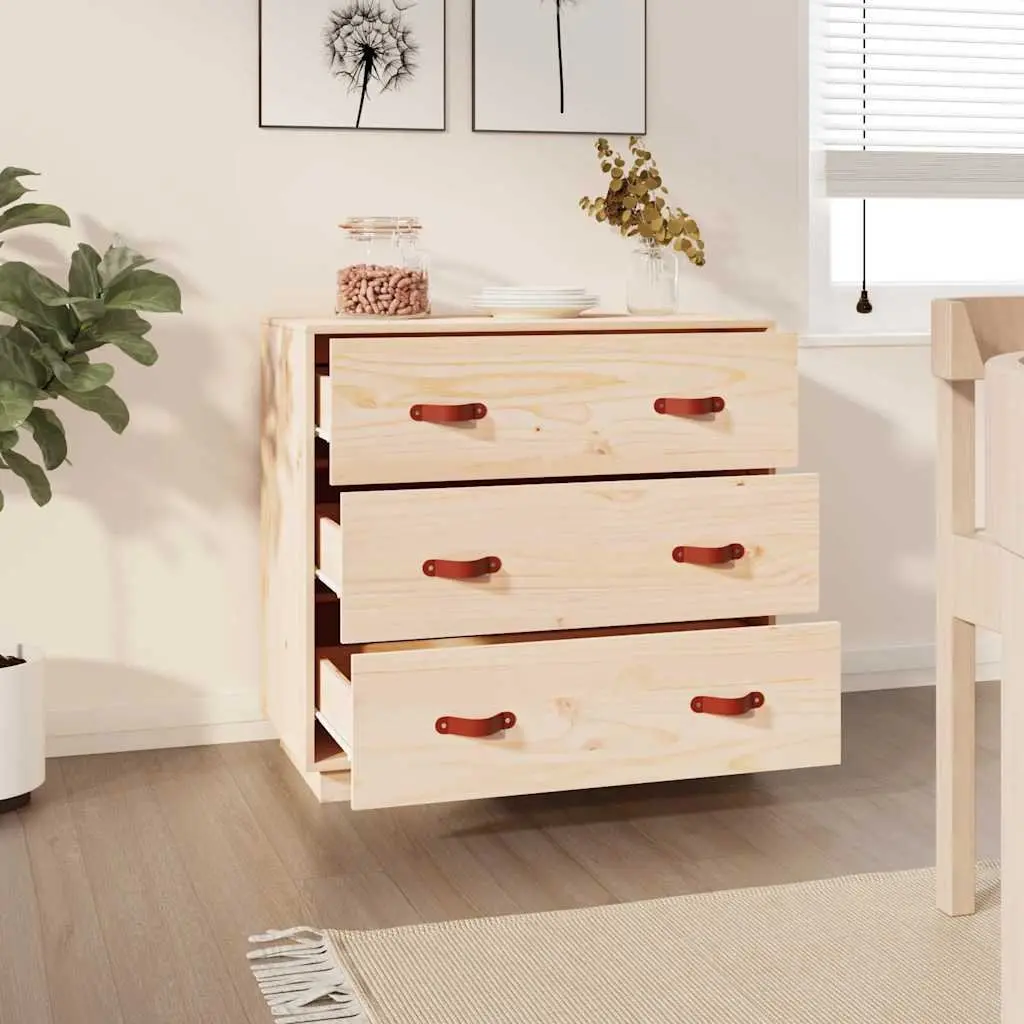 Brown Sideboard in Solid Pine Wood with 3 Drawers