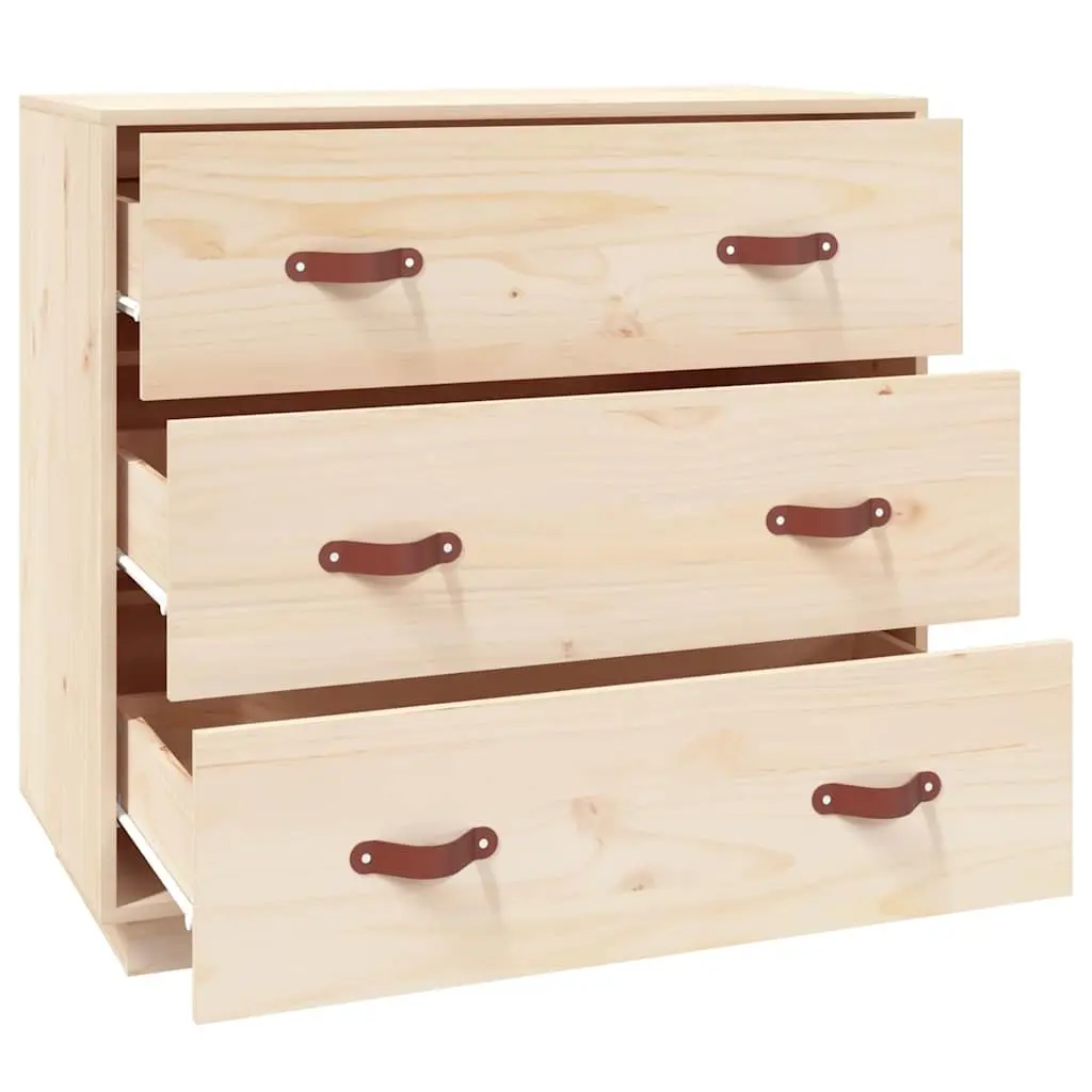 Brown Sideboard in Solid Pine Wood with 3 Drawers