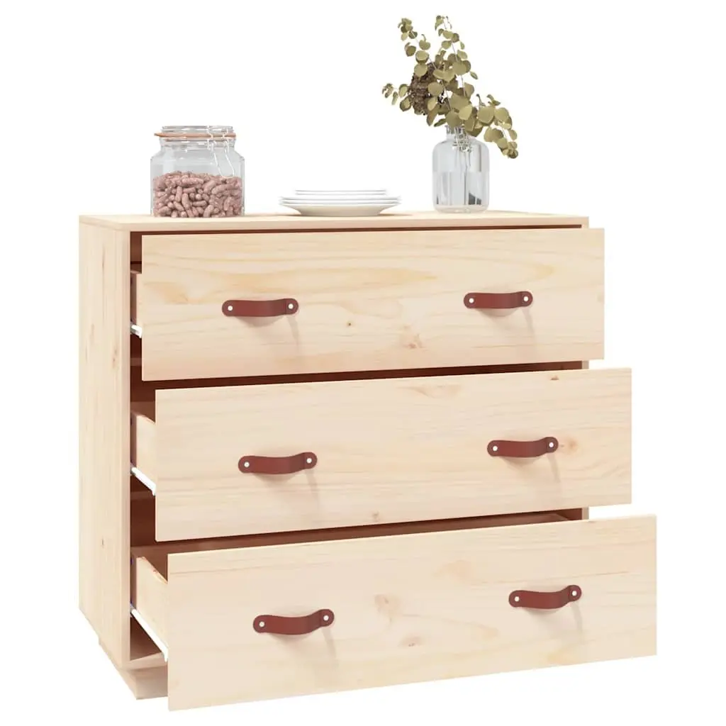 Brown Sideboard in Solid Pine Wood with 3 Drawers