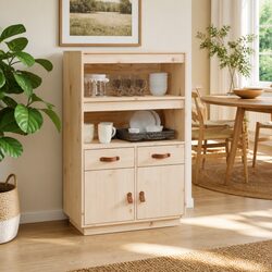 Solid Wood Pine Highboard Sideboard Storage Cabinet with Shelves and Drawers
