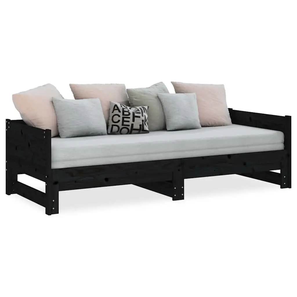 Day Bed Sofa Bed Frame Solid Pine Wood 90x190cm Black