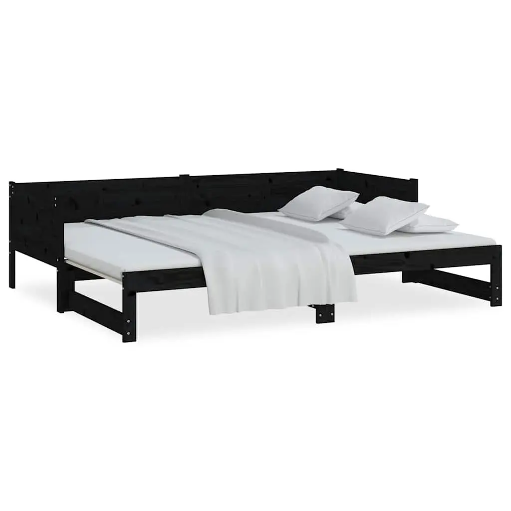 Day Bed Sofa Bed Frame Solid Pine Wood 90x190cm Black